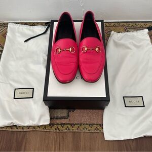 Gucci Hot Pink Leather Brixton Horsebit Loafers